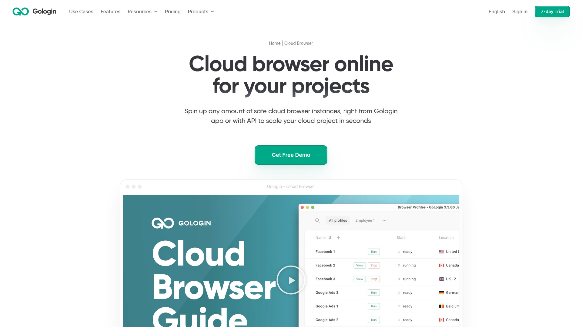 Gologin Cloud Browser screenshot
