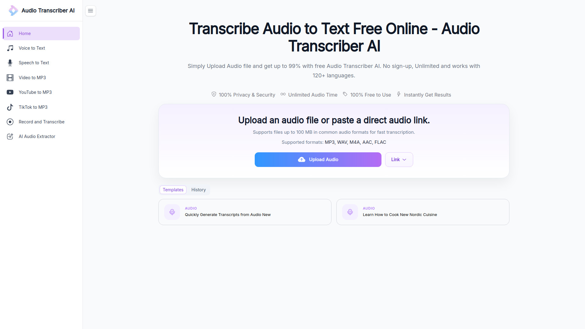 Audio Transcriber AI: Transcribe Audio to Text Free | No sign-up screenshot