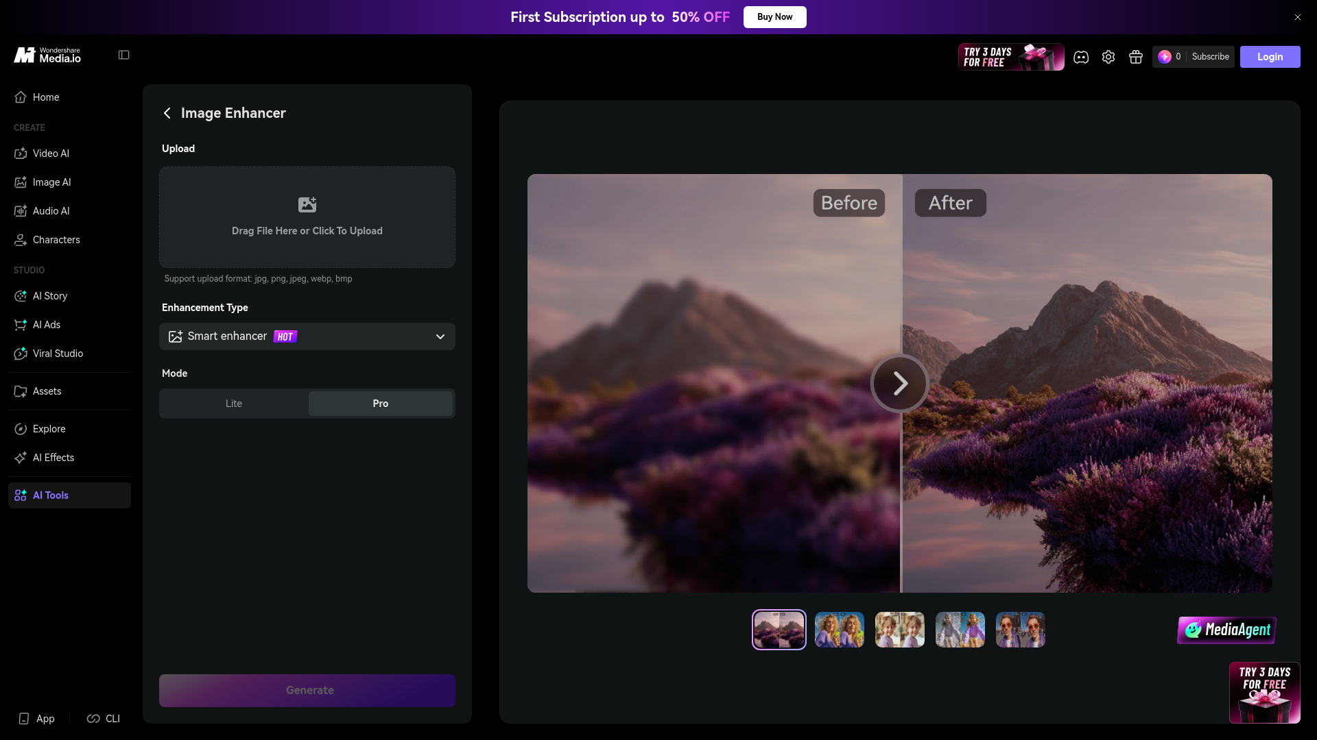 Media.io AI Image Enhancer screenshot