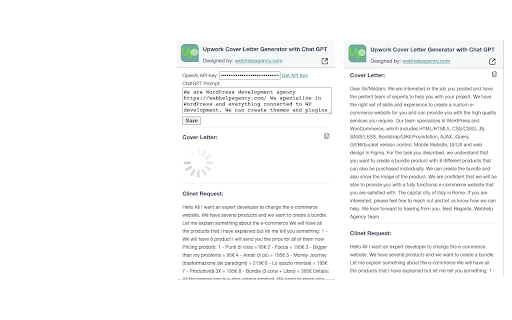 Upwork Cover Letter Generator Extension screenshot