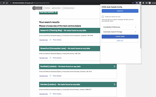 Test Date Finder Extension screenshot