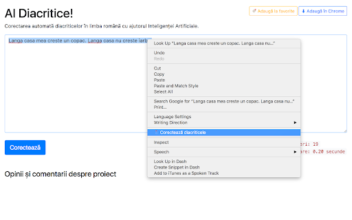 Corectarea automată a diacriticelor screenshot