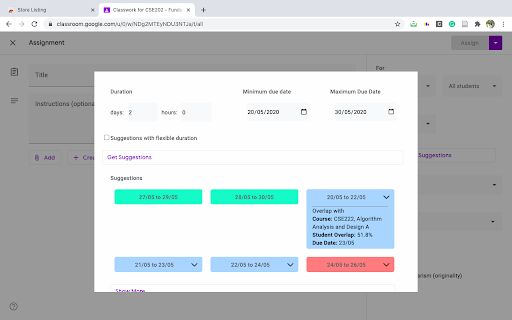 Google Classroom Assignment Scheduler Extension screenshot
