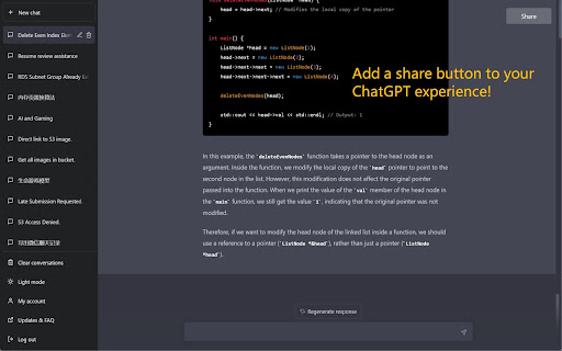Share Button for ChatGPT screenshot