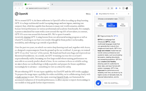 Microsoft Copilot in Chrome (via Extension) screenshot