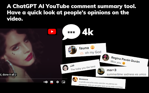 ChatGPT with YouTube videos comment summary generator screenshot