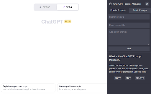 ChatGPT Prompt Manager screenshot