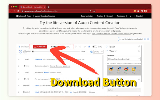 Microsoft Azure Audio Content Creation screenshot