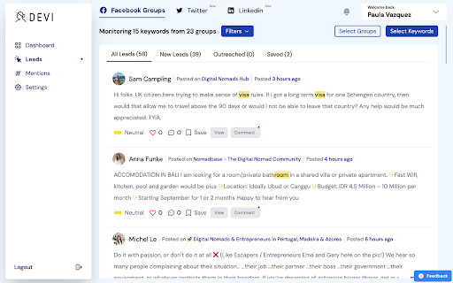 Devi AI Lead Generation Assistant screenshot