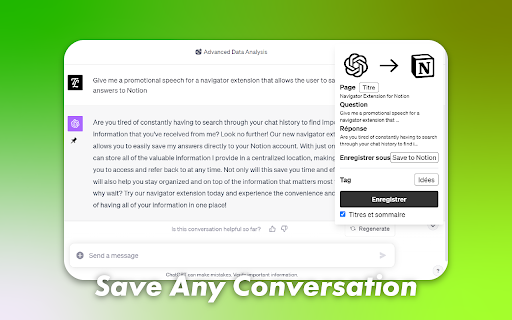 ChatGPT to Notion screenshot