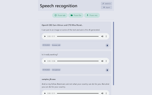 Speech Recognition Chrome Extension screenshot
