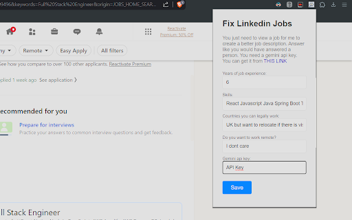 LinkedIn Job Description Summarizer screenshot