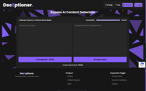 DecEptioner's Chrome Extension screenshot
