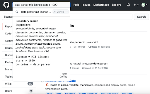 GitHub Natural Advanced Search screenshot