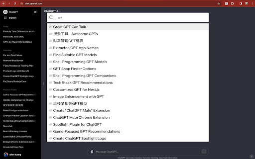 ChatGPT Spotlight Search screenshot