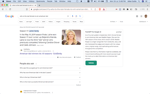 TruthGPT for Google™ extension screenshot