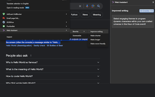 Web Assistant screenshot