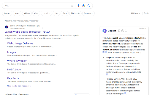 Copilot in Google screenshot
