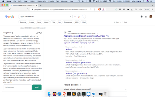 ChatGPT on Google Extension screenshot