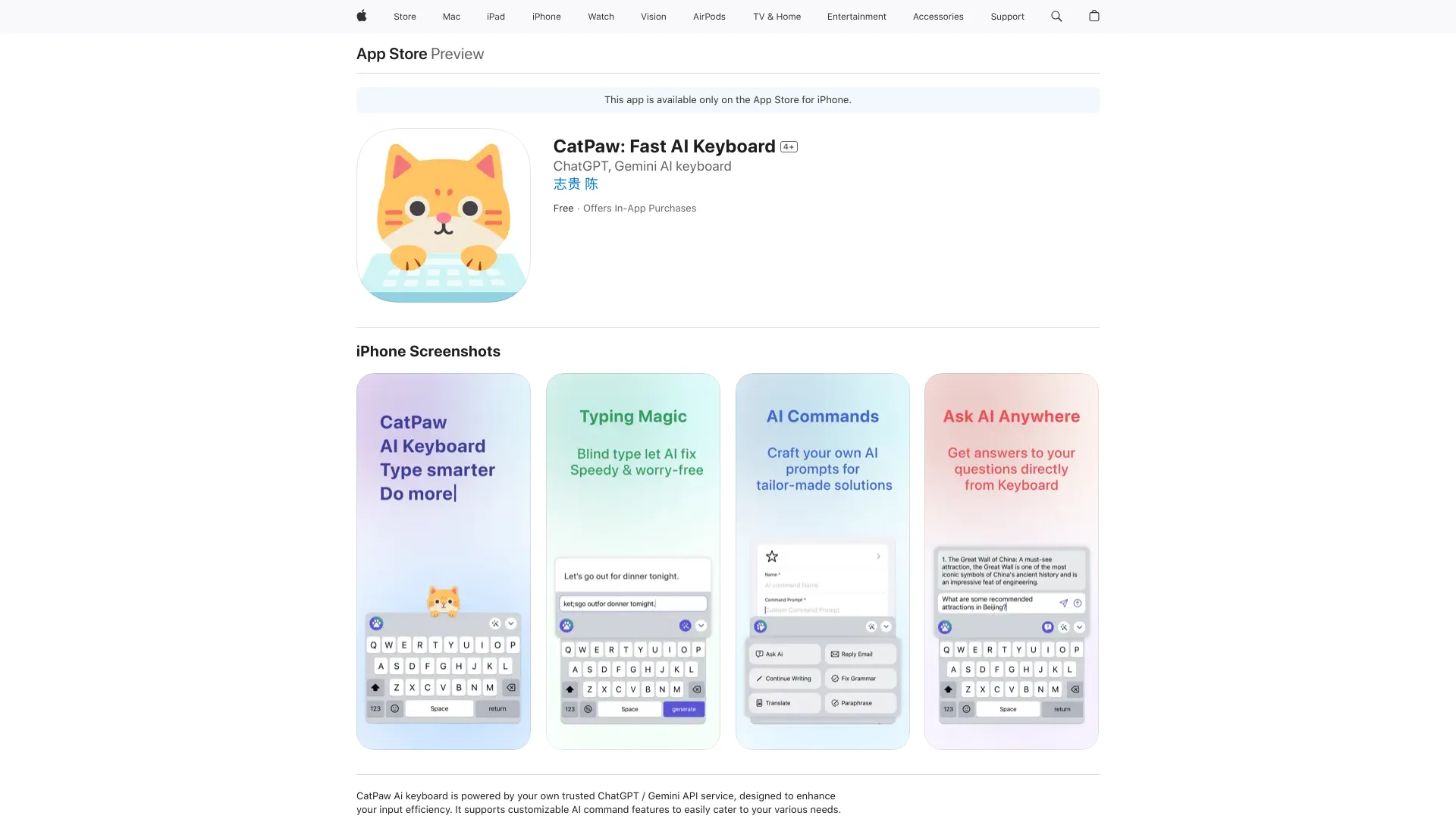 CatPaw: Fast AI Keyboard screenshot