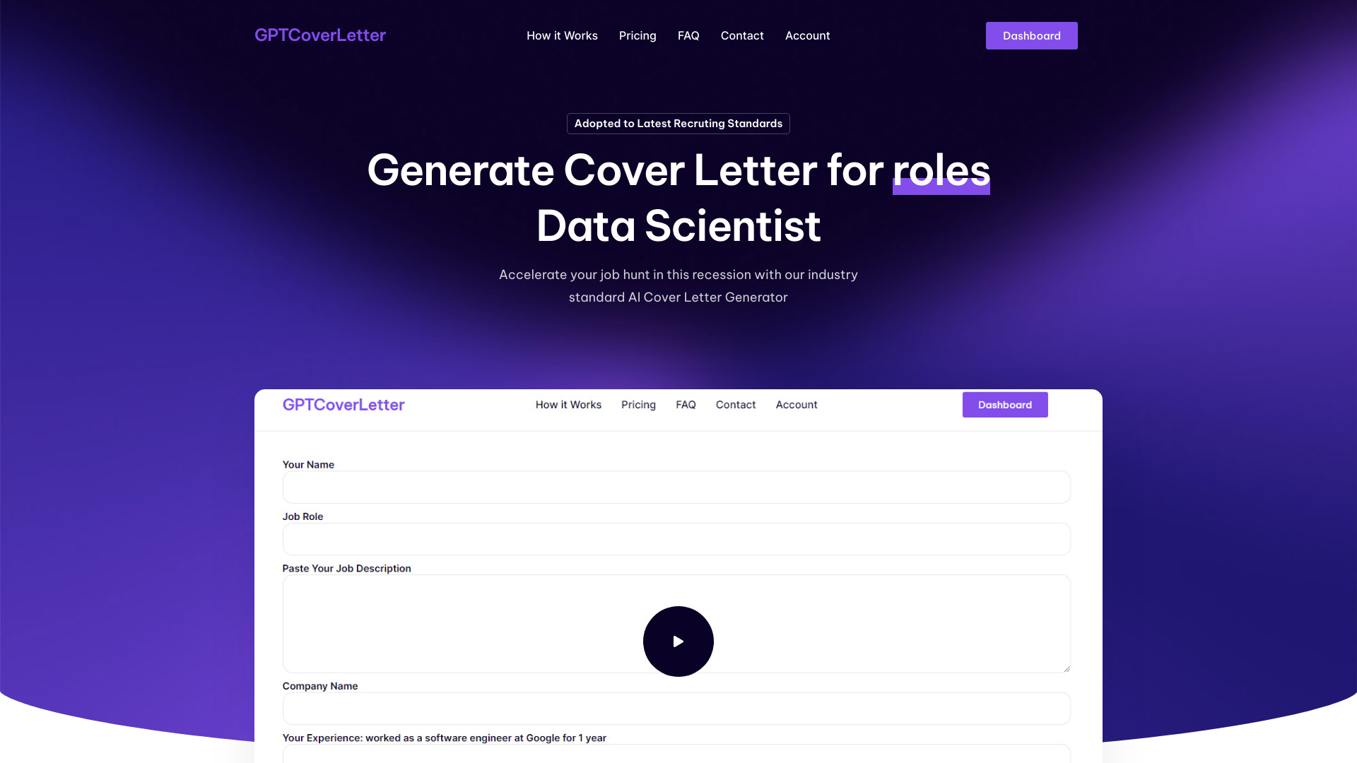 GPTCoverLetter screenshot