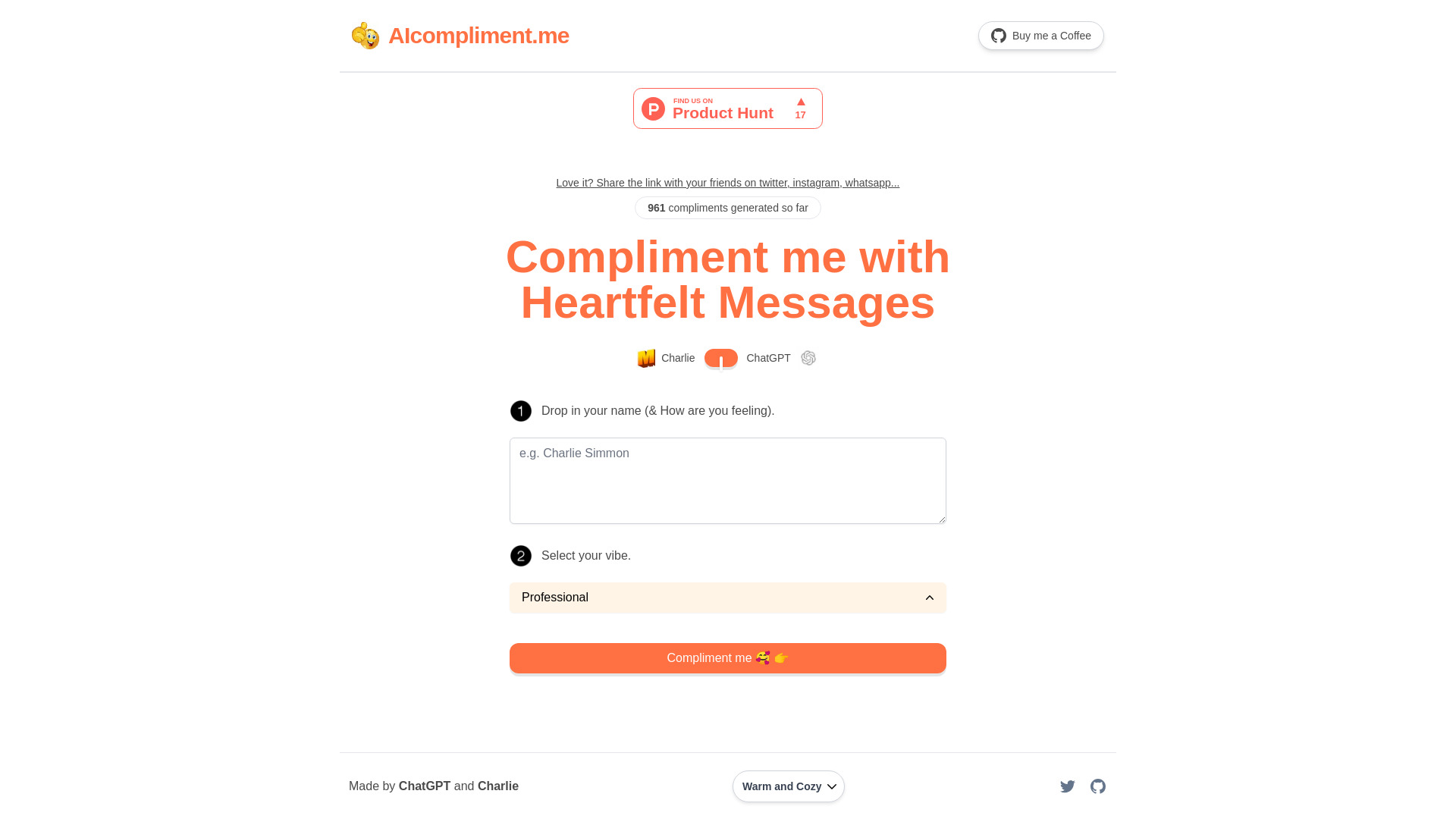 AIcompliment.me screenshot