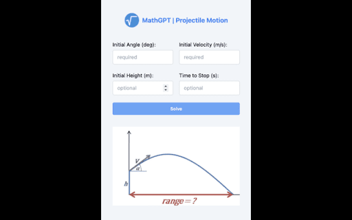 MathGPT Projectile Motion Calculator screenshot