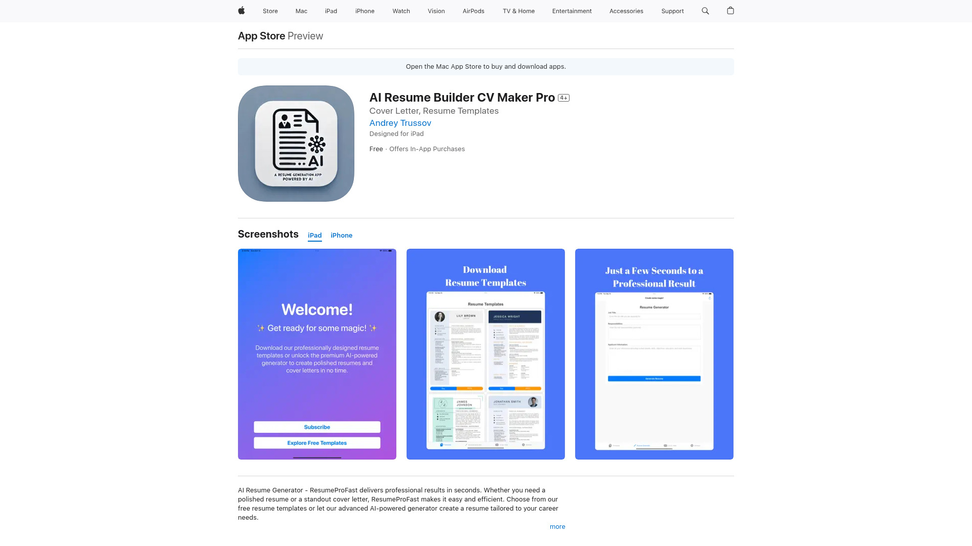 Resume AI Generator CV Builder screenshot