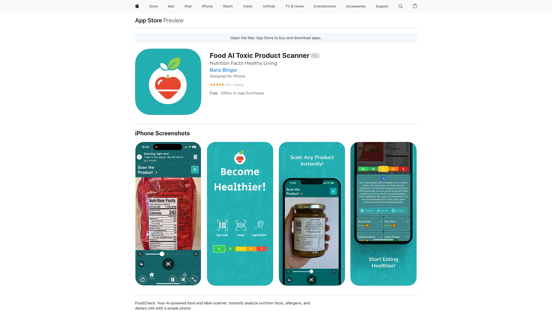 Food AI Toxic Product Scanner screenshot