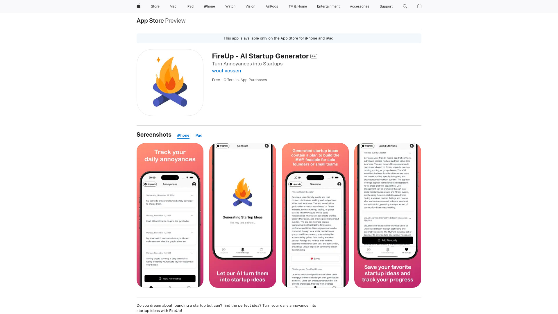 FireUp - AI Startup Generator screenshot