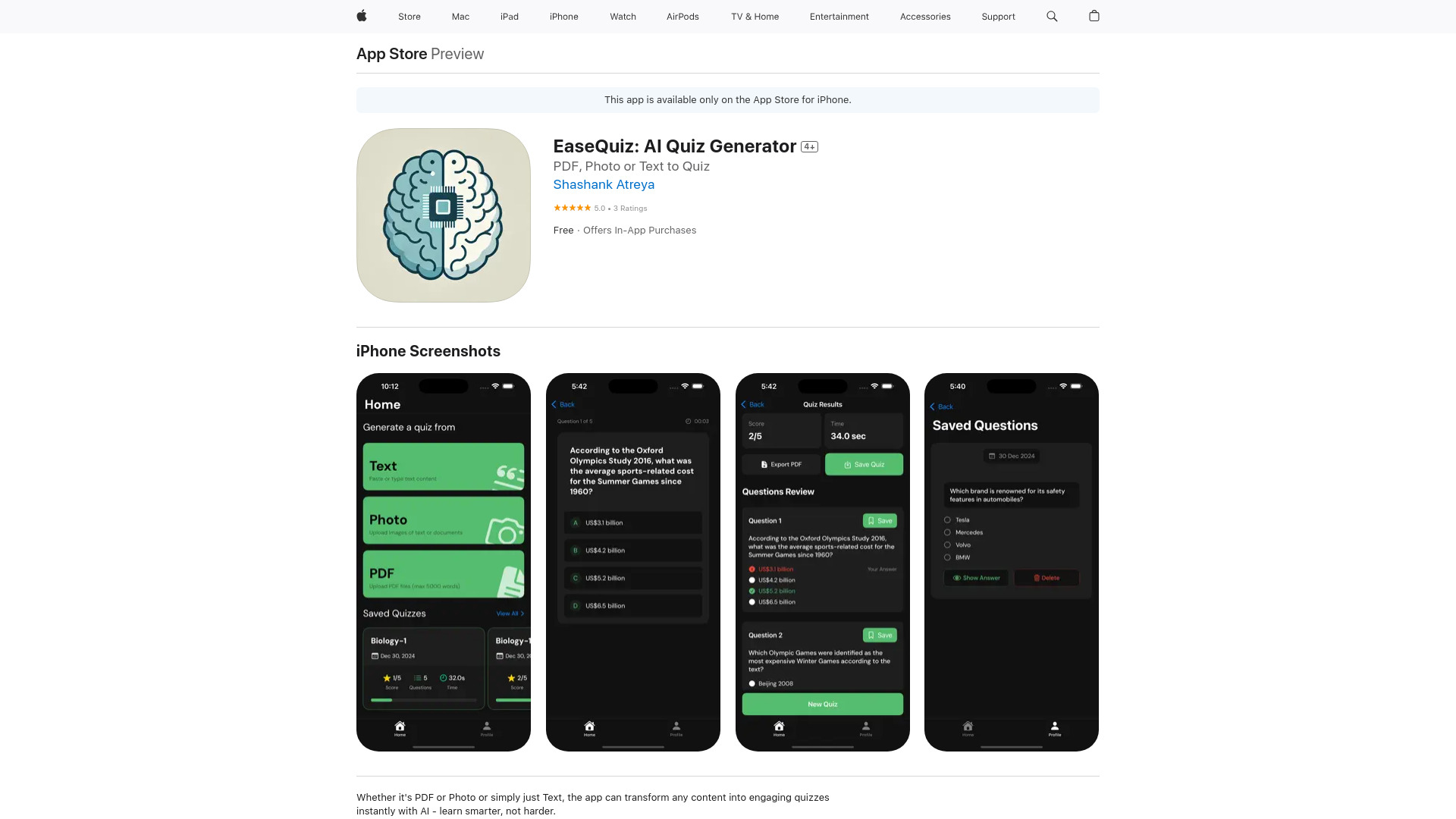 EaseQuiz: AI Quiz Generator screenshot