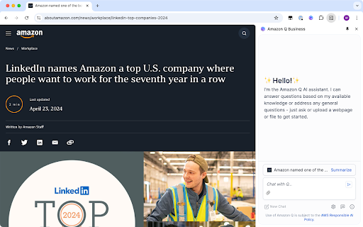 Amazon Q Business Browser Extension screenshot