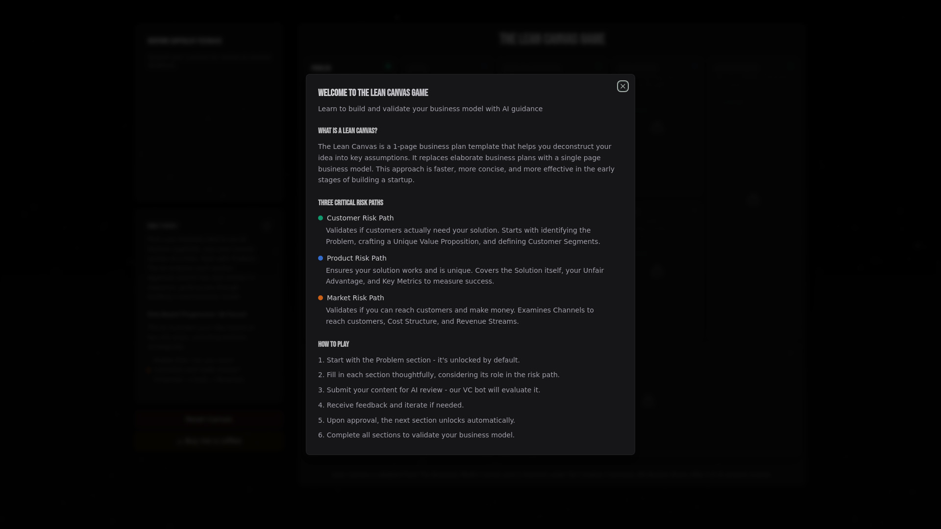 Lean Canvas Game screenshot