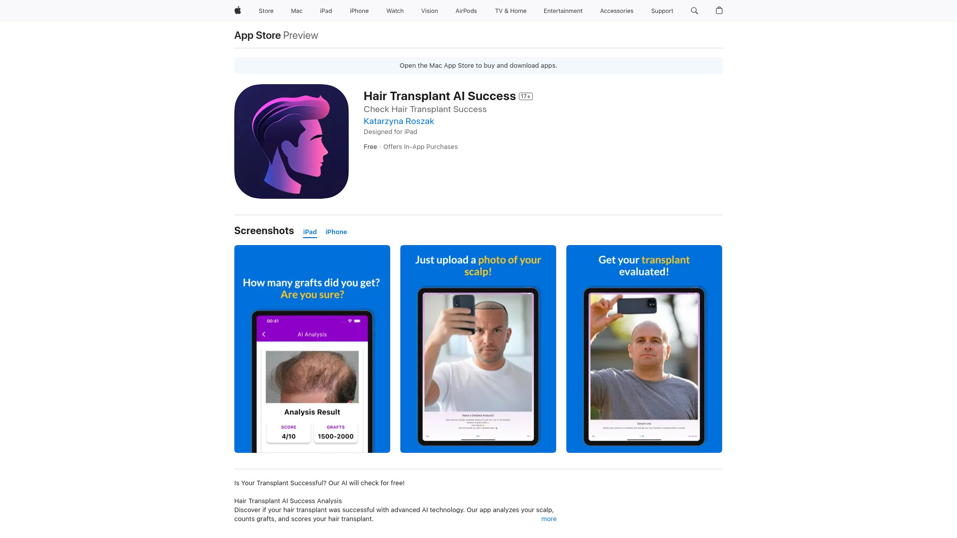 Hair Transplant AI Success screenshot